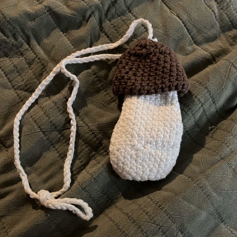 Handmade Crochet Mushroom Pouch - White and Brown